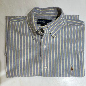 Ralph Lauren Classic Fit Striped Oxford Shirt, Blue with Yellow Stripe SZ Large